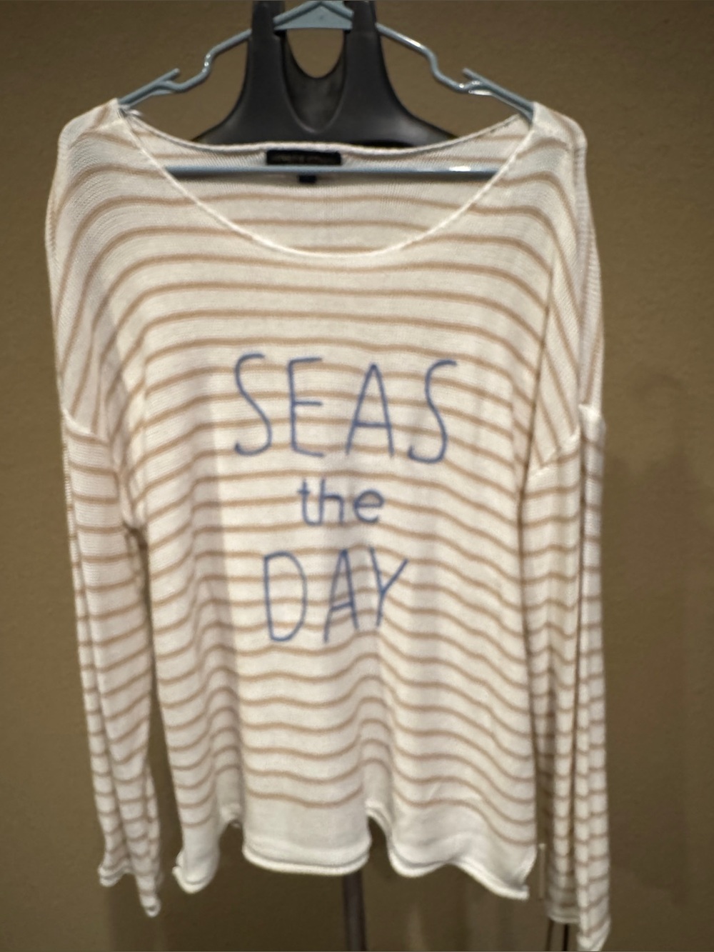 Adrienne Vittadini Cream & Light Brown Striped Knit Top